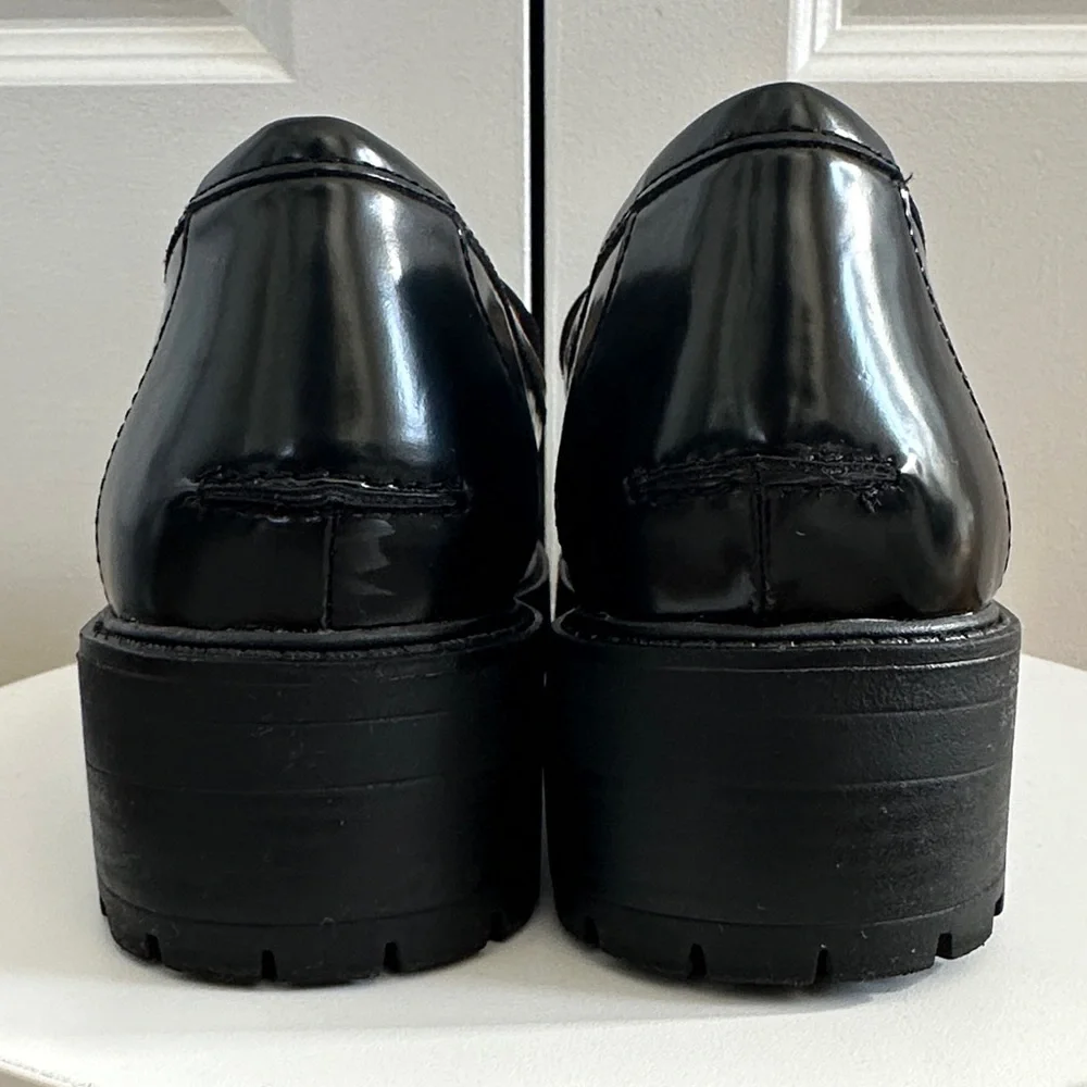 Sam Edelman Black Tully 2” Log Sole Slip-on Patent Calf Leather Loafers Size 9